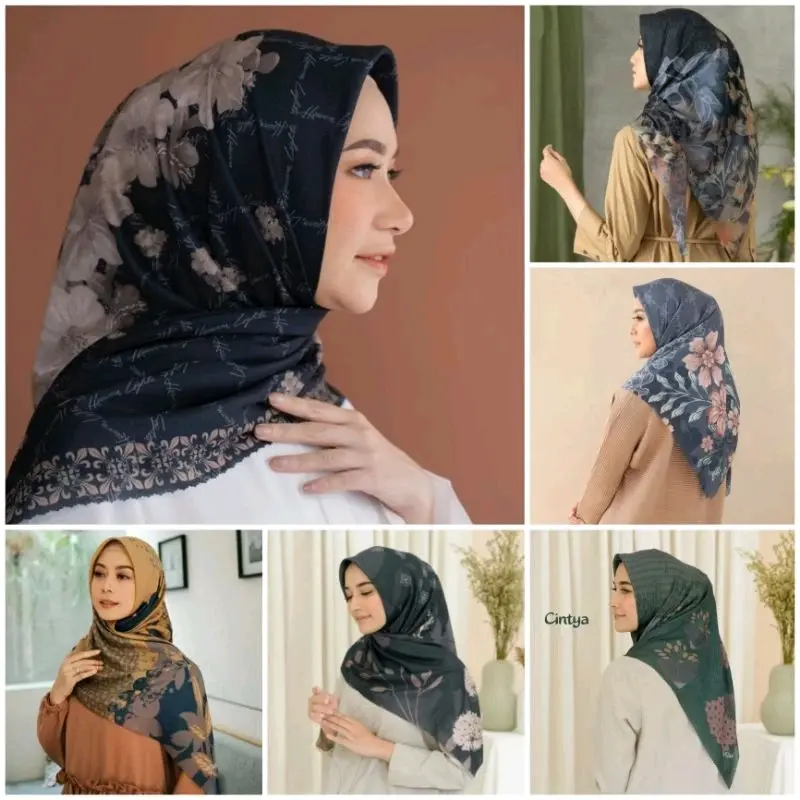 Hijab Segiempat Voal  Motip Jilbab Premium Mewah Muslim Square Kerudung Cantik Printing