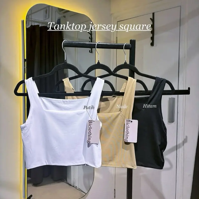 tanktop jersey square. Tanktop crop basic wanita