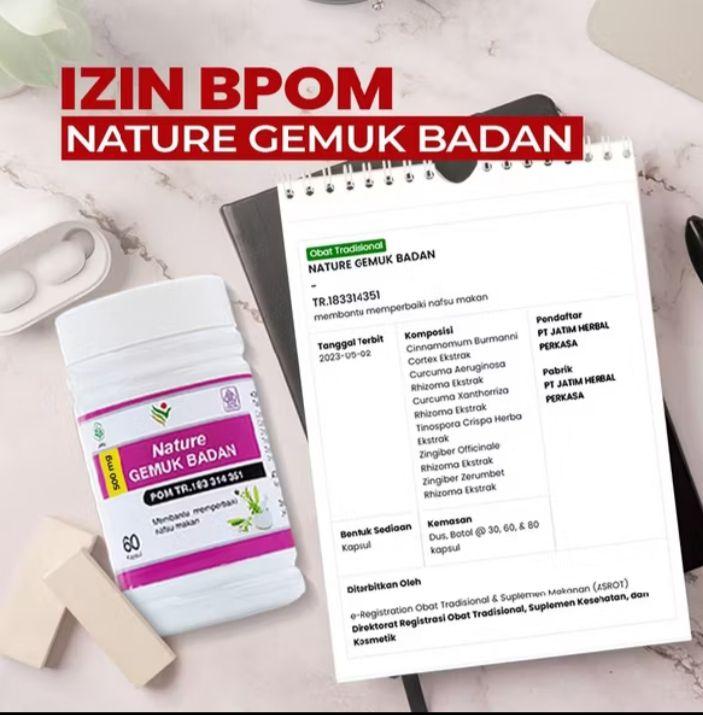 Vitamin Obat Gemuk Nature Herbal BPOM 60 Kapsul Suplemen Penggemuk Badan Permanen Penambah Nafsu Makan Pria Wanita Dewasa
