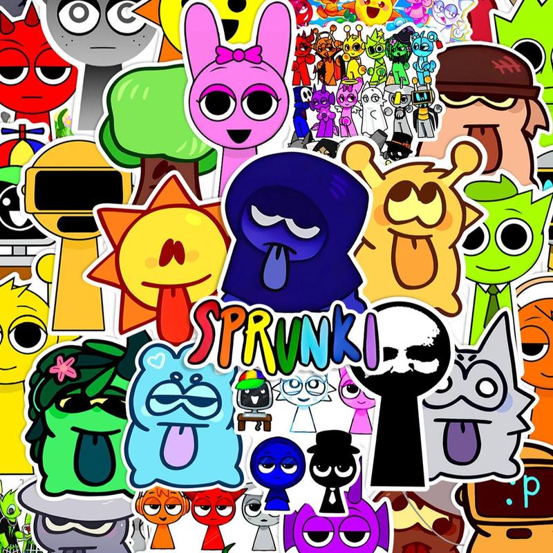 Hình dán Graffiti trò chơi Sprunki Incredibox, 52 CÁI, phong cách vui nhộn, hình dán trang trí sổ tay, chất kết dính PVC, không thấm nước, hộp quà, nhãn trang trí, thích hợp cho guitar, sổ tay và đồ đạc, tự làm thủ công 0