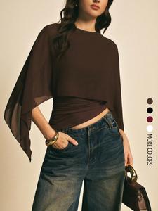 Top ceñidor de color sólido con chal para mujer, elegante y casual, apto para todas las estaciones, ropa femenina a la moda