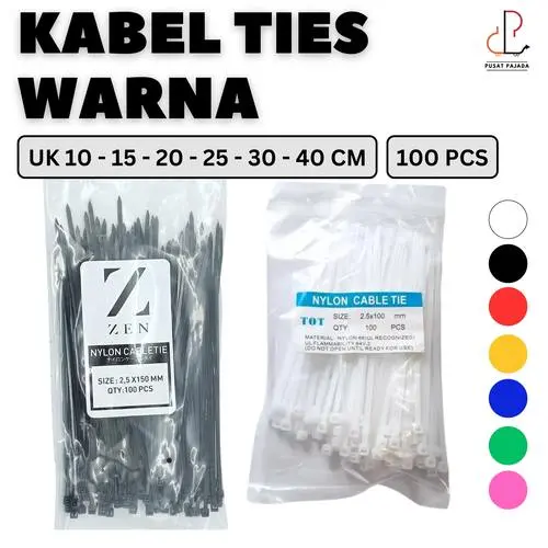 Kabel Tis Tali Plastik Cable Ties Klip Nylon Pengikat Perapih Hitam Putih 100mm 10cm 150mm 15cm 200mm 20cm 250mm 25cm 300mm 30cm 400mm 40cm 500mm 50cm 1 Pak Isi 100pcs Tebal High Quality