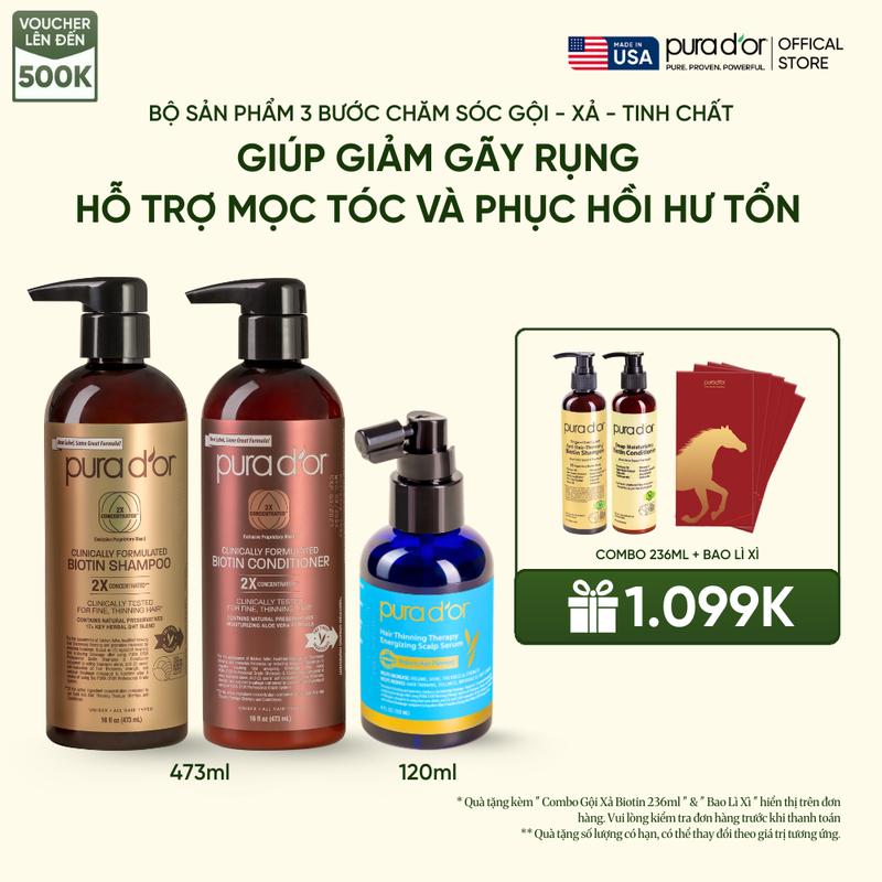 Bộ sản phẩm 3 bước chăm sóc tóc chuyên sâu Biotin x2 giúp giảm gãy rụng hỗ trợ mọc tóc và phục hồi hư tổn 473ml