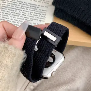 Tali Jam Tangan Nylon Elastic Strap dengan Metal Buckle Tali pengganti tali jam tangan kepang, mudah diganti, penyerapan magnet, cocok untuk model jam tangan 10/9/8/7/SE, tahan lama dan tampak bagus, pengiriman lokal.