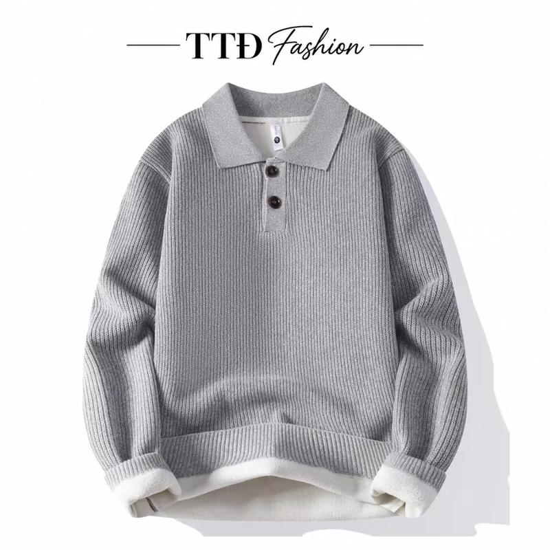 Áo Len Nam Cổ Bẻ 2 Nút Dài Tay Form Rộng Hàng QC Chất Dày Mềm TTĐ Fashion