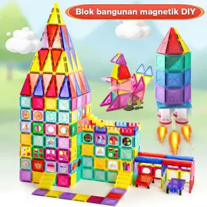 QQbaby Magnetic Tiles 110Pcs Balok Mainan Edukasi Anak 3D DIY Montessori Magnet Building Block