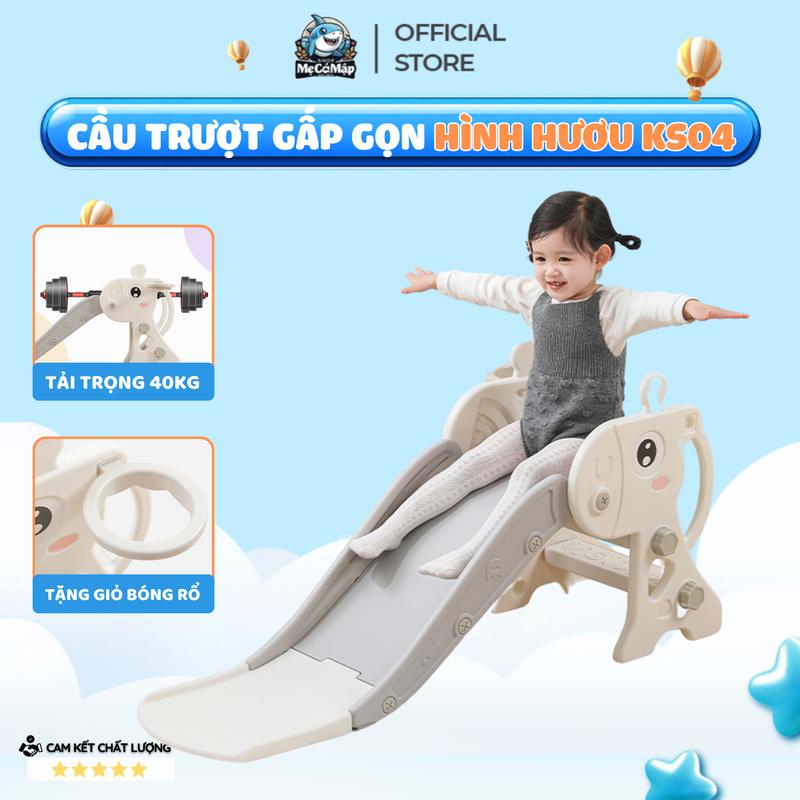 Cầu Trượt Cho Bé Hình Hươu Cầu Trượt Cho Bé Kèm Đồ Chơi Bóng Rổ Cho Bé Rèn Luyện Thể Chất KS04