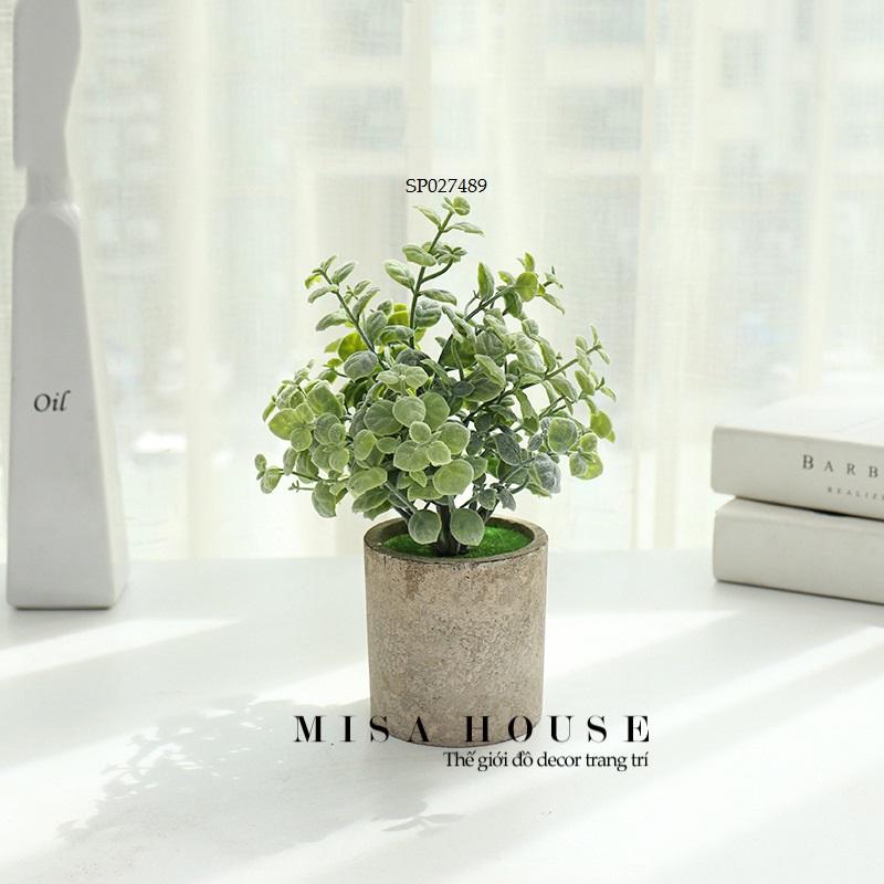 Chậu cây xanh giả để bàn mini nhỏ xám để bàn trang trí tủ kệ nhà văn phòng cửa hàng - đồ decor trang trí phòng khách phòng ngủ bàn học bàn làm việc đẹp độc đáo Misa House decor 6