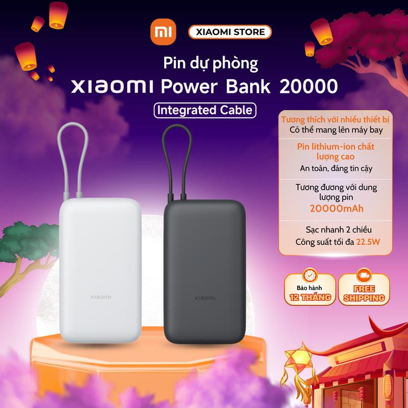 Pin dự phòng Xiaomi Power Bank 20000mAh Integrated Cable - Bảo hành chính hãng