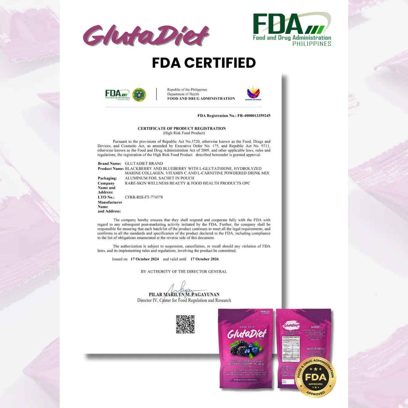 FDA APPROVED] GlutaDiet Detox Glow Drink  Blackberry & Blueberry | With  Glutathione, Collagen, Probiotics, Stevia & Chia Seeds | 10 Sachets x 21g -  TikTok Shop Philippines