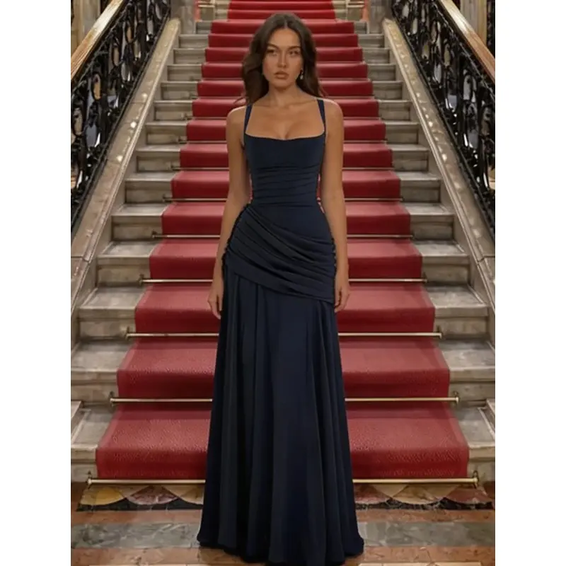 Vestido largo sin mangas de color sólido con lazo en la espalda para mujer, vestido ajustado con tirantes cruzados y cordones en la espalda, diseño minimalista, ideal para fiestas, clubes, citas, eventos formales, vestidos casuales para damas, moda para t - Foto 1