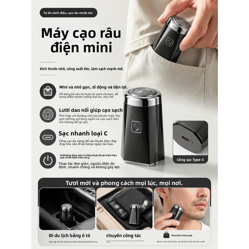 Máy cạo râu điện mini dành cho nam, máy cạo râu bỏ túi di động, sạc USB