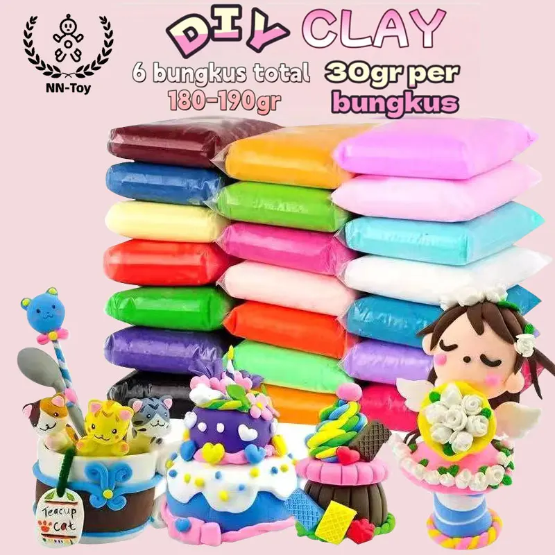 Clay Mainan Anak Isi 6 Pcs Clay Polymer 12 Warna Mainan Lilin Platisin UltraLight Clay Clay Slime Toys