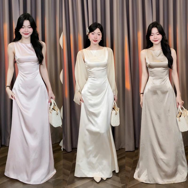 [Đ.37-L] (Váy Lẻ - Ko Kèm Choàng) Đầm Lụa Kín Lưng Dáng Dài 140cm Sang Trọng Women Top Dress | Tũm Clothing