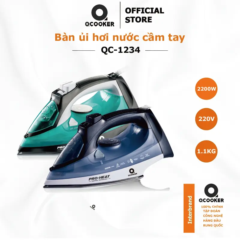 Bàn ủi hơi nước cầm tay, Bàn là QCOOKER 2in1 QC-1234, Công suất 2200W,ỦI PHẲNG NHANH mọi loại vải
