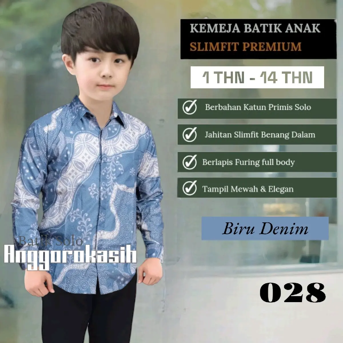 Kemeja anak batik slimfit premium terbaru lapis furing full body bahan katun solo