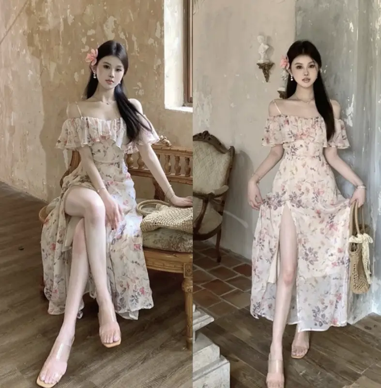 HMC- D1650 CARINDA KOREAN STYLE FLORAL VINTAGE MIDI DRESS SABRINA PANTAI BALI LIBURAN JALAN MANIS SANTAI 4