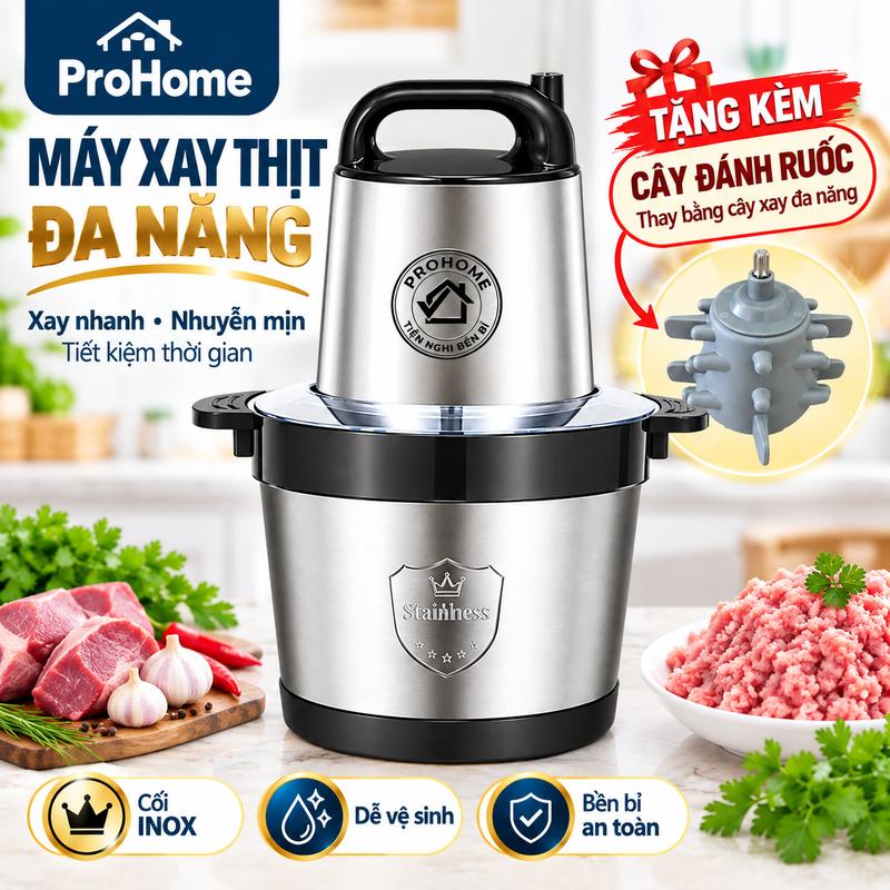 Máy Xay Thịt Đa Năng 6L - Công Suất 1000W - Lưỡi Dao Kép 6 Cánh - Cối Inox
