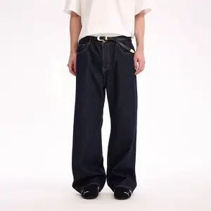 Celana Jeans Pria Retro Biru Tua Loose Fit 13oz Klasik Amerika Musim Panas Jeans Premium Urban Style Unisex Denim Tebal 2% Spandex Nyaman Fleksibel Anti Melar