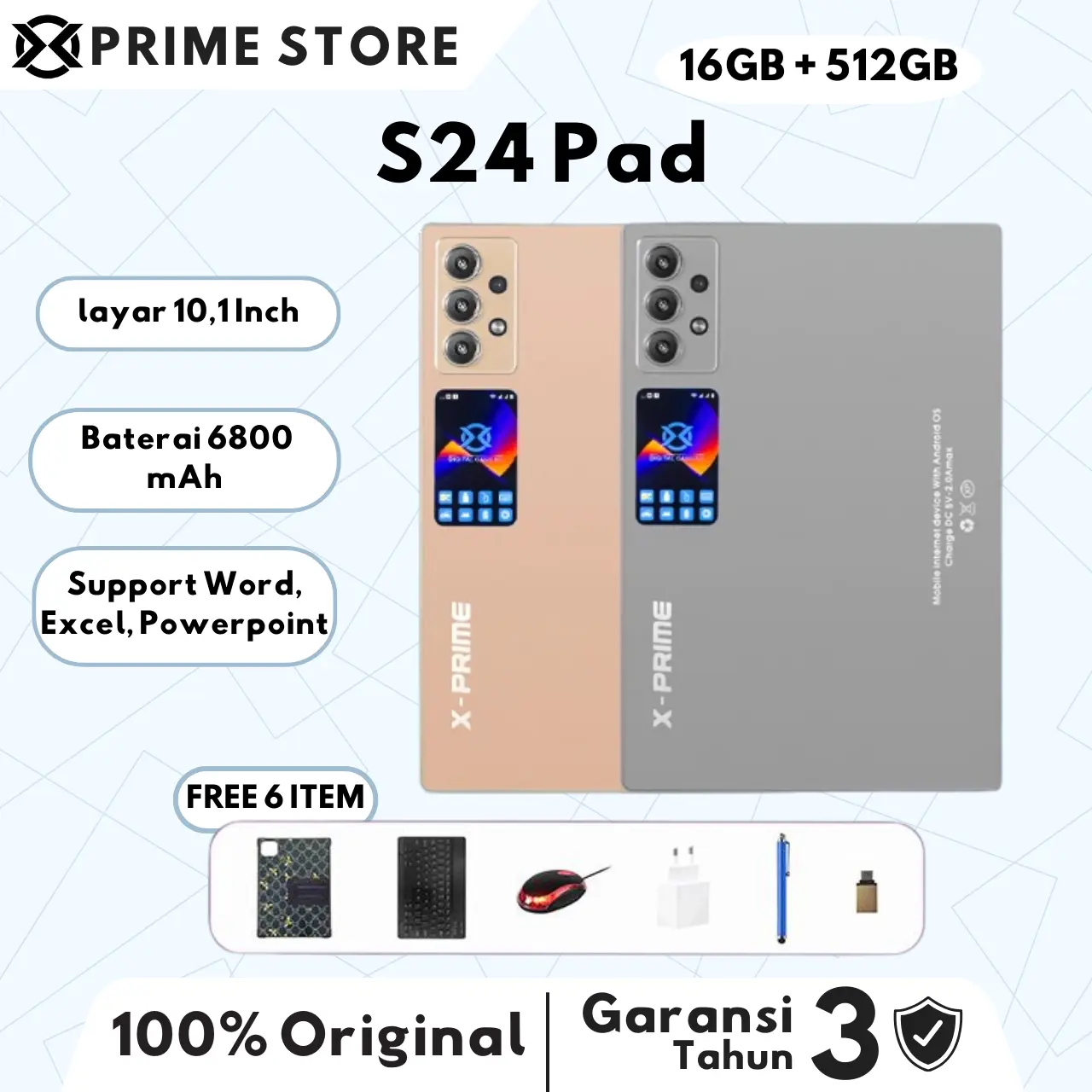 Tablet Android X-Prime S24 PAD 5G 512GB 10.3 inch Layar Wifi 6 Wifi 2