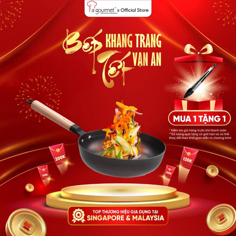  Chảo gang đúc nguyên khối chống dính tự nhiên chiên giòn thức ăn sử dụng bếp từ an toàn sức khỏe siêu bền không phủ lớp chống dính chứng nhận an toàn thực phẩm FDA chính hãng THƯƠNG HIỆU MỸ và SINGAPORE  đoạt giải thưởng người tiêu dùng 