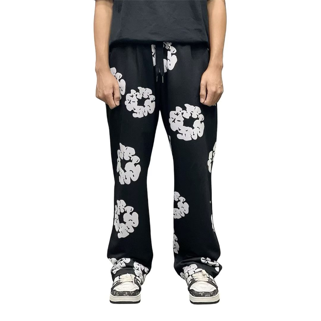 TOO Celana Panjang Loose Pant Printing Bahan Baby Terry 260gr Hitam Putih Motif Garment Printing untuk Wanita & Cowok Dewasa Size 28-34 Lebar Pinggang 75-90cm Panjang 100cm Lebar Paha 57-60cm