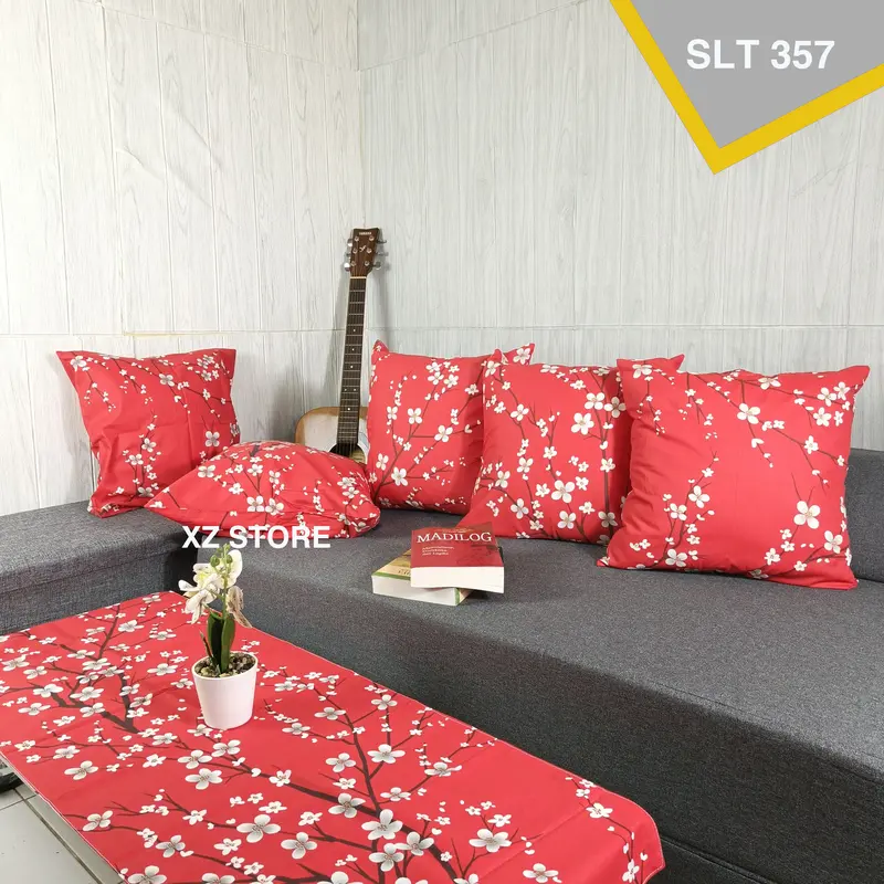 Paket Hemat  Sarung Bantal Sofa Ukuran 40 + Taplak Meja Kain Lembut Katun Resleting 2