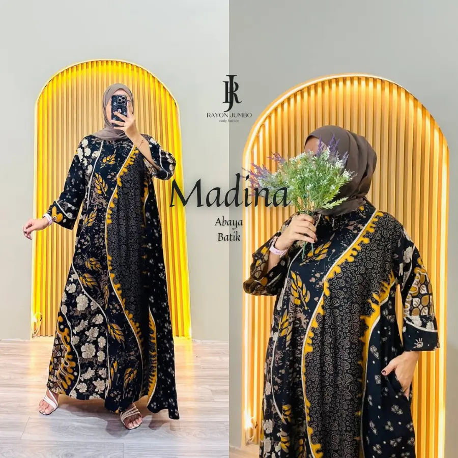 Abaya Madina Jumbo LD 130 Rayon Premium Resleting Depan - Abaya Mewah Elegan Kondangan Pengajian