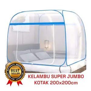 Kelambu Super Jumbo Kotak 200x200cm Anti Nyamuk Merah Bahan Awet Kokoh Lipat 180x200 Jumbo Modern Mencegah Serangga Portable Berumbai Dapat Dilipat Sulaman Portabel Flat Weave Tidur 200x220 HSBS