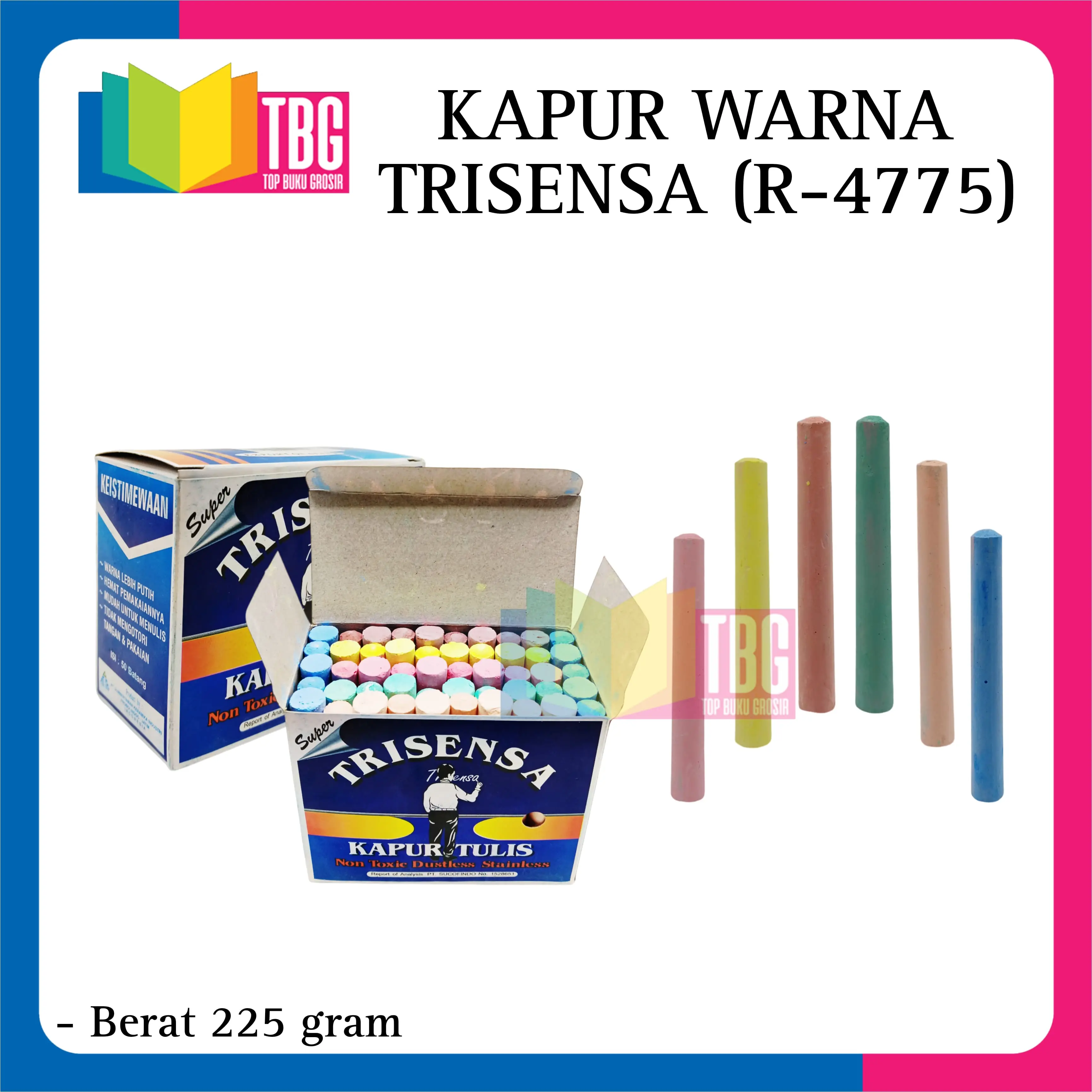 1 KOTAK (50 BATANG) KAPUR WARNA TRISENSA / KAPUR PAPAN TULIS / KAPUR WARNA MURAH (R-4775)