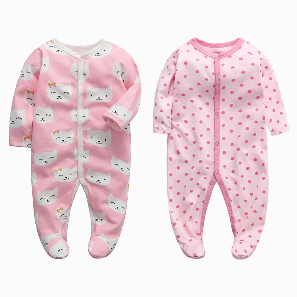 Jumpsuit Bayi Baru Lahir Kancing Katun Pakaian Lengan Panjang Untuk Bodysuit Anak Perempuan