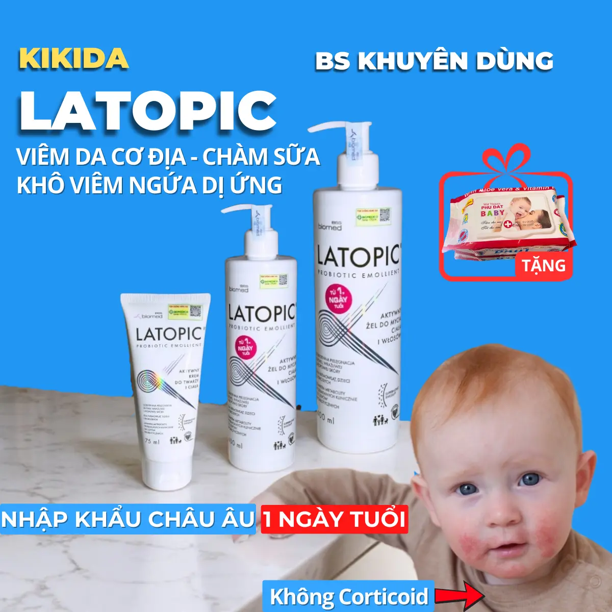 Kem Dưỡng Ẩm Latopic Hỗ Trợ Giảm Viêm Da Cơ Địa Chàm Sữa 75ml Nhập khẩu chính hãng Châu Âu