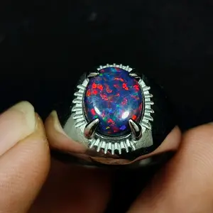 Cincin Batu Kalimaya Black Opal Ikatan Titanium Super Black Siap Pakai - Rings Elegan