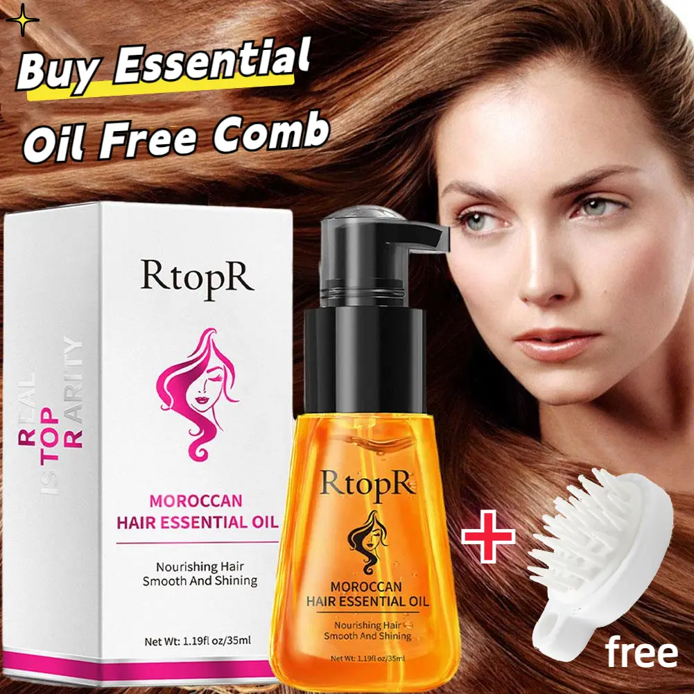 【Good choice】RtopR Moroccan Hair Care Essential Oil Strength Hair smoothing Hair Improve Hair Split Ends Curly Hair Dry Hair Protection Essential Serum Oil For Women Men Easy To Carry  35ml