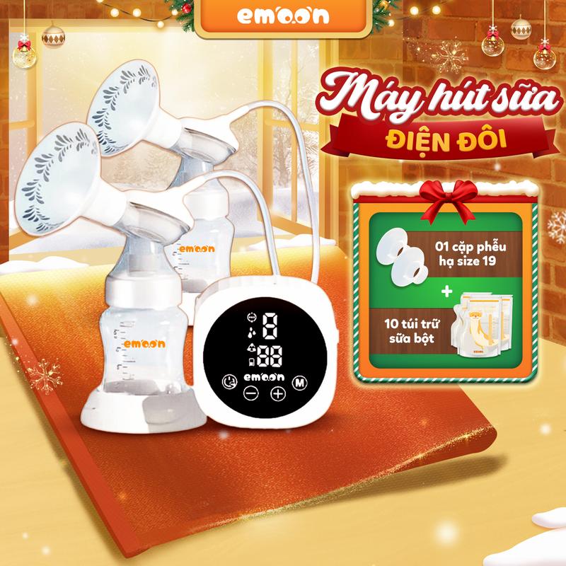 Máy Hút Sữa Điện Đôi EMOON Có Phễu Silicon Cao Cấp Giúp Hút Kiệt Nhẹ Nhàng Hiệu Quả Massage Thư Giãn.