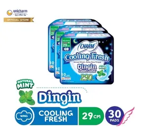 [ 3 Packs ] Charm Pembalut Cooling Fresh Night 29cm 10 pads - 3 Packs