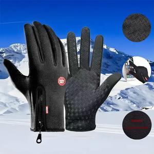 Guantes cálidos de invierno impermeables, a prueba de viento, antideslizantes y con pantalla táctil con cremallera para ciclismo, correr, conducir motocicleta y senderismo