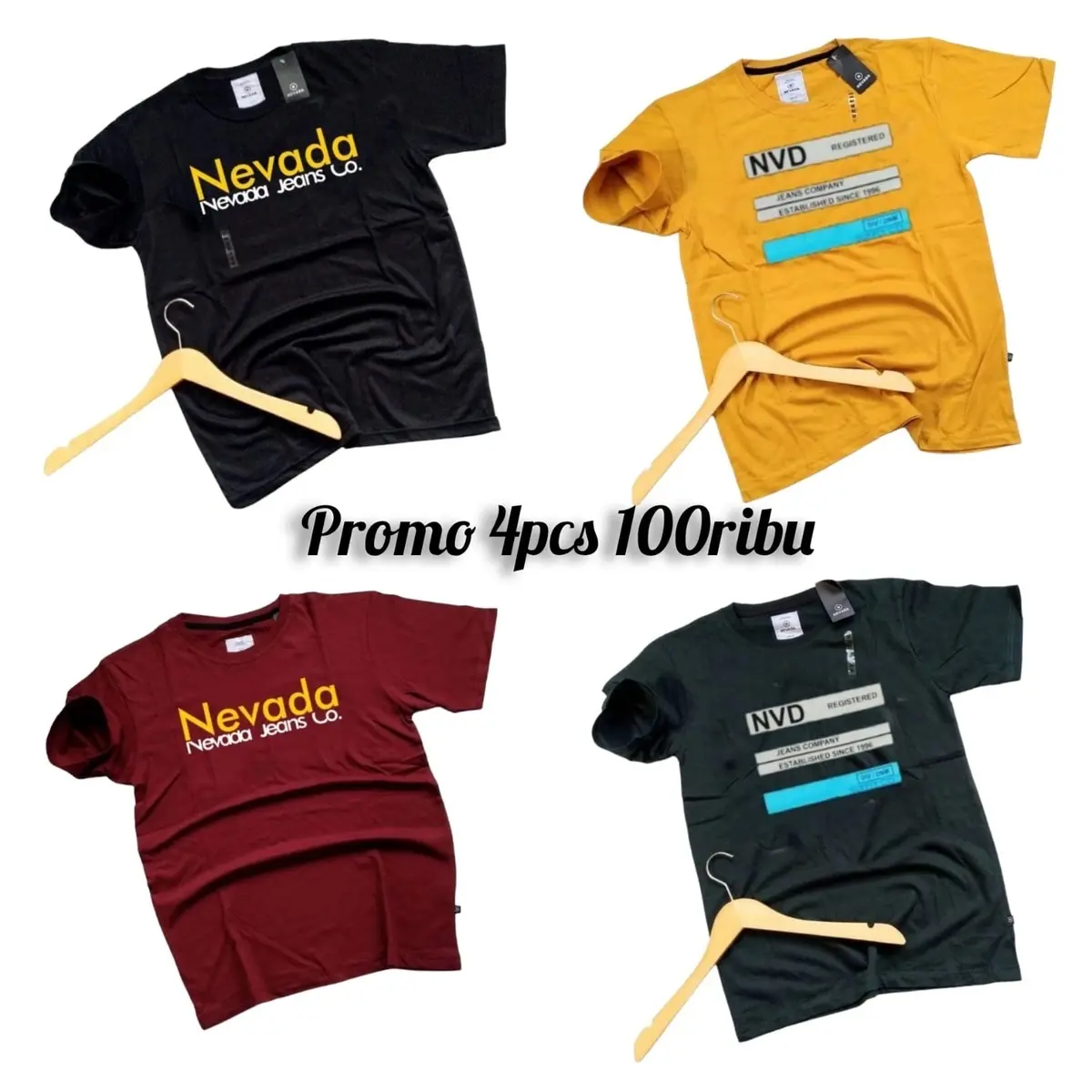 PAKET ISI 4PCS  94RIBU KAOS NEVADA SEMI CATOON KAOS PRIA DAN WANITA LENGAN PENDEK Motif Distro Baju Atasan Oblong Katun Keren Santai Crew Neck V-Neck Slim-fitting Polos Bunga Setrip Hitam Putih  Nyaman Unisex