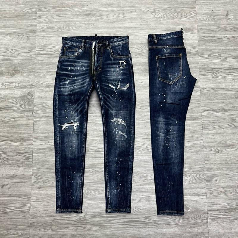 QUẦN JEAN NAM MÃ D2-19 XANH RÁCH KHOÁ LỆCH VẨY SƠN 4 CÚC , BÒ DÀI CAO CẤP , CO DÃN , PHOM ÔM CHÂN DS-Q ,  Có Túi