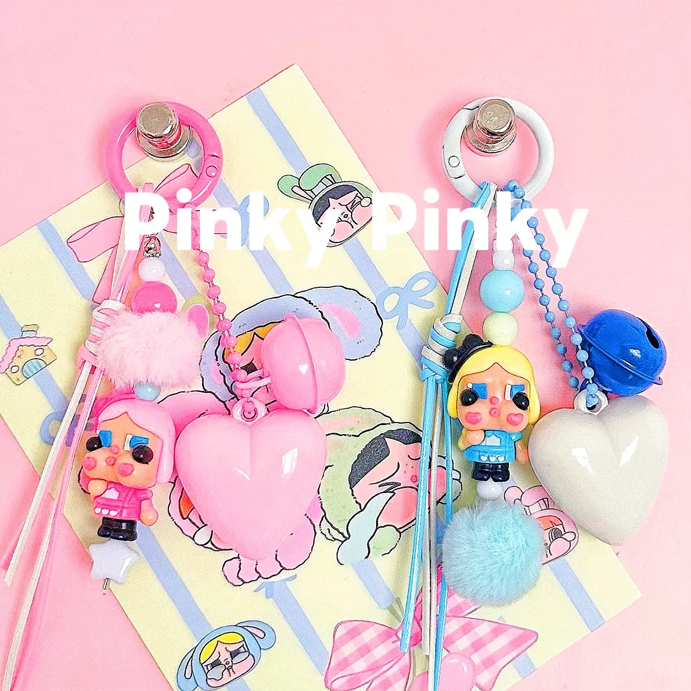 Pinky - DIY Cry baby Gantungan hp/Lanyard Handphone elegan Super Manis dengan Beads dan Pita Cantik untuk Tas & Kunci /Strap hp Grosir/Gantungan tas