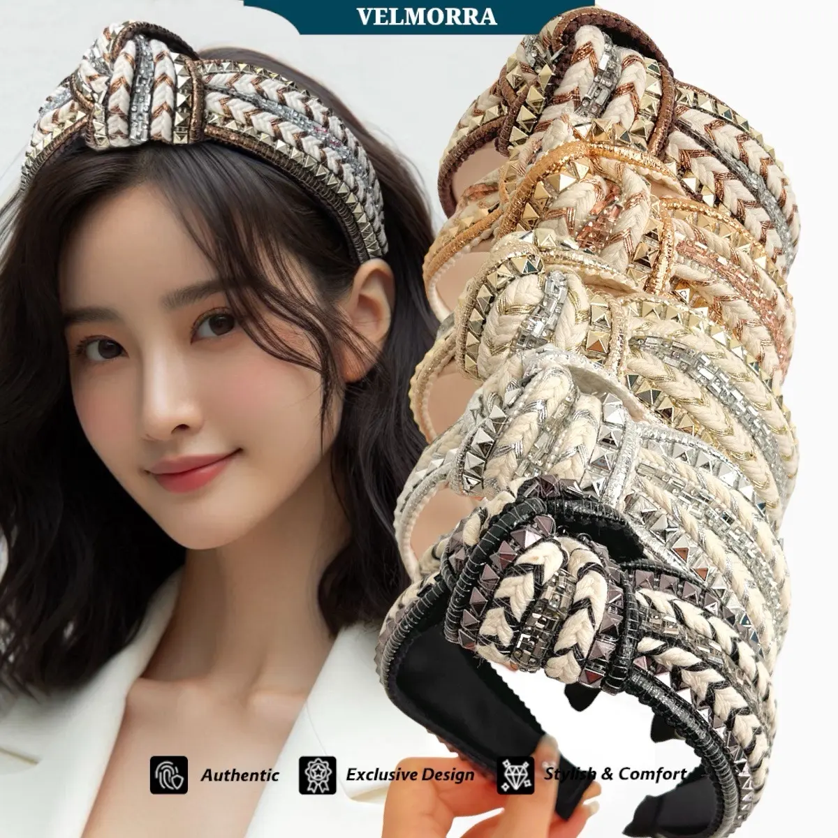 [VELMORRA] Bando Meza Headband Bondu Kristal Berkilau Mewah