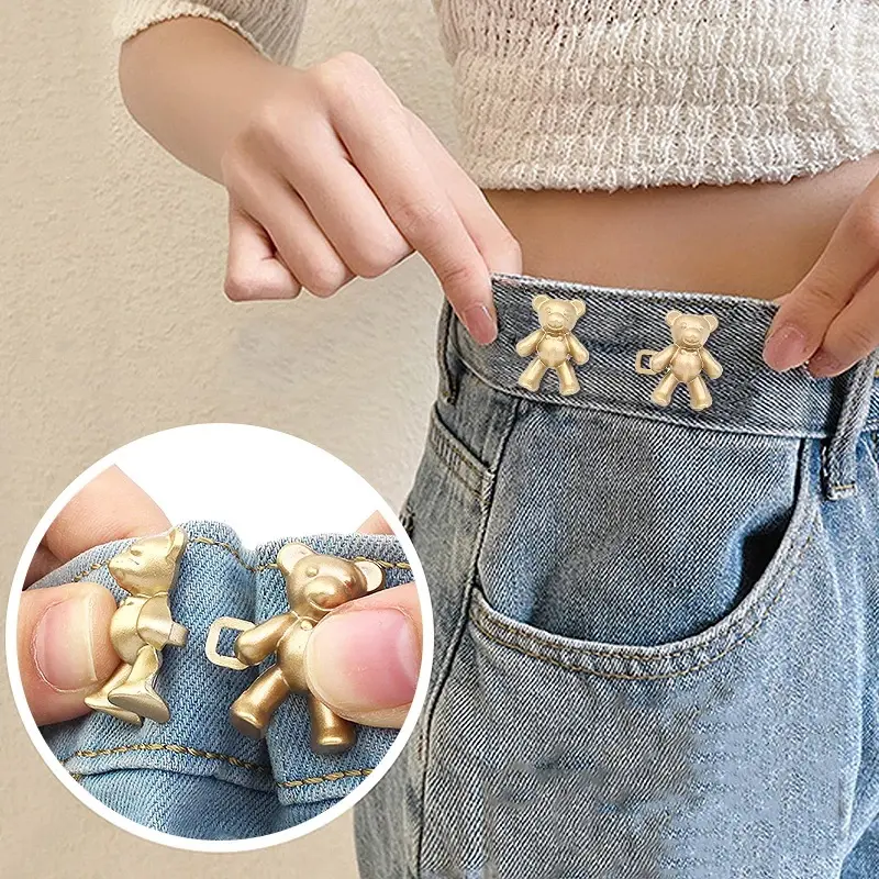 Cute Little Bear Metal Waist Buckle Perforated Pin Holder Buckles Jeans Shirt Waist Adjustment Button Clothes Accessories