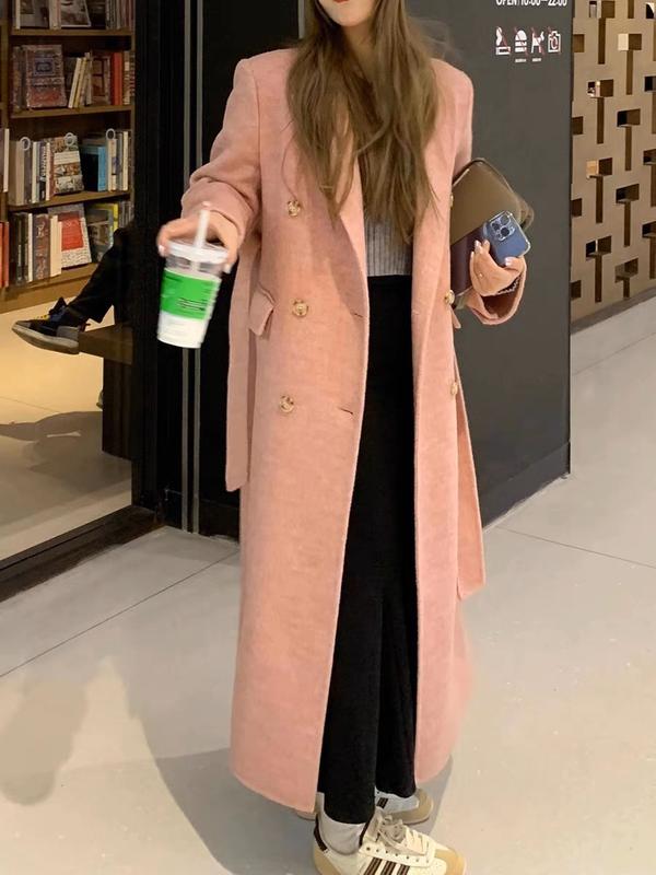 (TIEUTIEU-D15)Áo Khoác Dạ Ép Lông Cừu Dáng Dài Sang Trọng Lịch Sự Phong Cách Hàn Quốc, QCCC