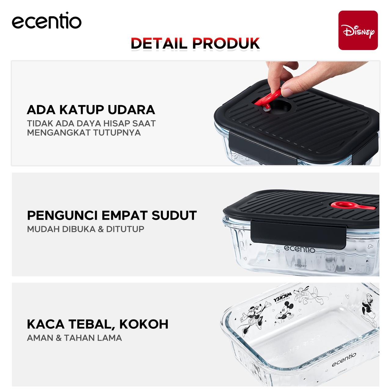 【Live Exclusive】 ecentio Food Container Mickey Mouse 3pcs & Tas Portable,410ml+700ml+1050ml Toples Kaca Mudah Dibersihkan,Tas Penyimpanan Portabel Kapasitas Besar,Cocok untuk bekal makanan