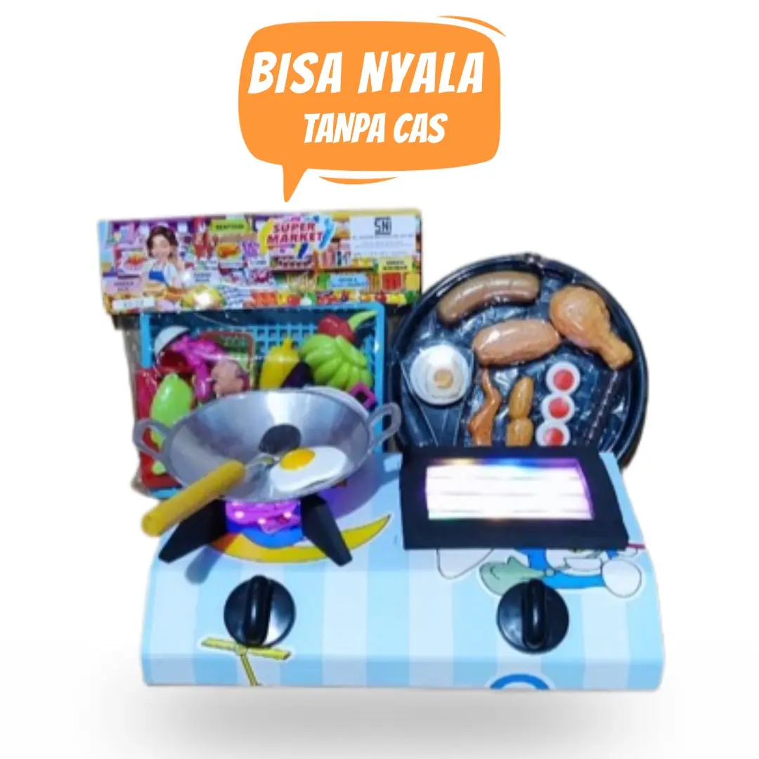 Mainan Masak Masakan Anak Perempuan 1 Set Lengkap dengan Kompor Nyala Lampu LED Toys