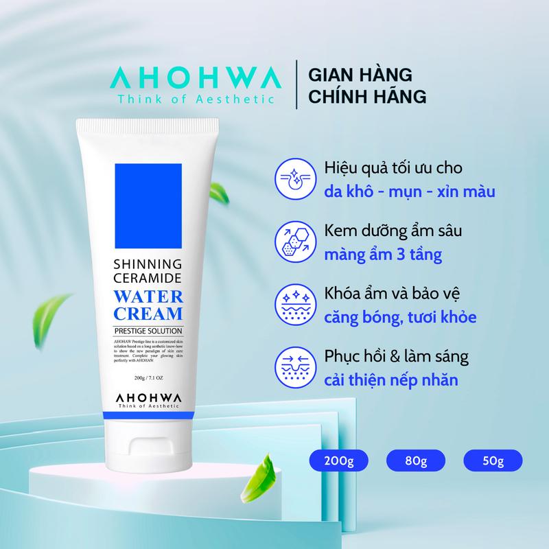 AHOHWA Kem Dưỡng Ẩm Da Mặt Shinning Ceramide Water Cream 200g - Công Nghệ SRGF H1 COMPLEX & Ceramide - Cấp Ẩm Sâu Màng Ẩm 3 Tầng - Phục Hồi Da Khô Mụn Xỉn Màu