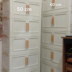 [COD/24H]Lemari Lipat Portable Rak Penyimpanan Plastik PP 【50/60/80cm】 Serbaguna dengan Roda  Material Ringan Kuat Mudah Dibersihkan Desain Lipat Pintu Praktis untuk Kamar Tidur Dapur Ruang Tamu Kos Apartemen