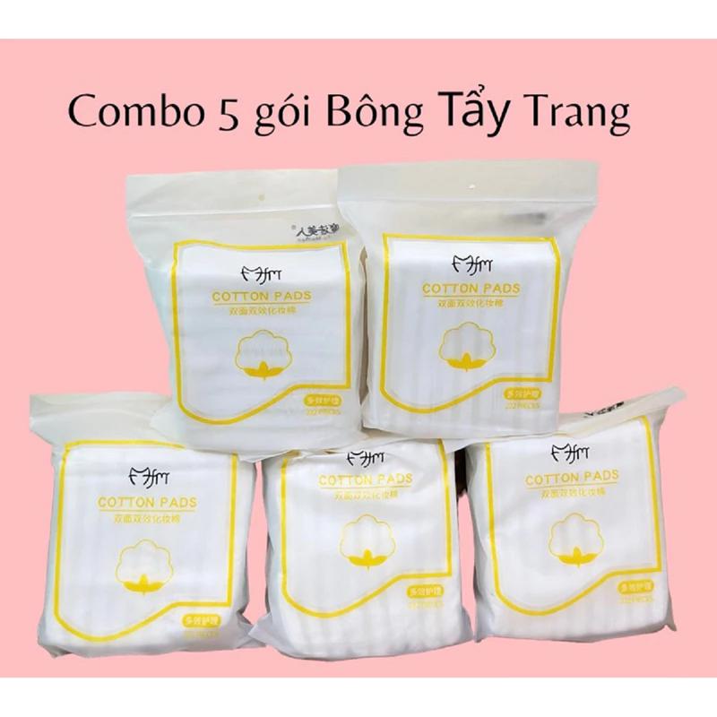   COMBO  5 Gói - Bông Tẩy Trang FM Cotton Pads 222 Miếng Mềm Mịn 3 Lớp Hàng- Siêu Thấm- Mềm Mại Cho Da. 