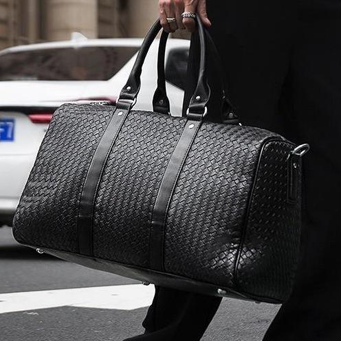 Gambar [TAS MUDIK] Leather Concept HITMAN Tas Travel Bag Pria Bahan Kulit anyaman hitam mudik - Hitam dari Leather Concept Kota Tangerang Tokopedia