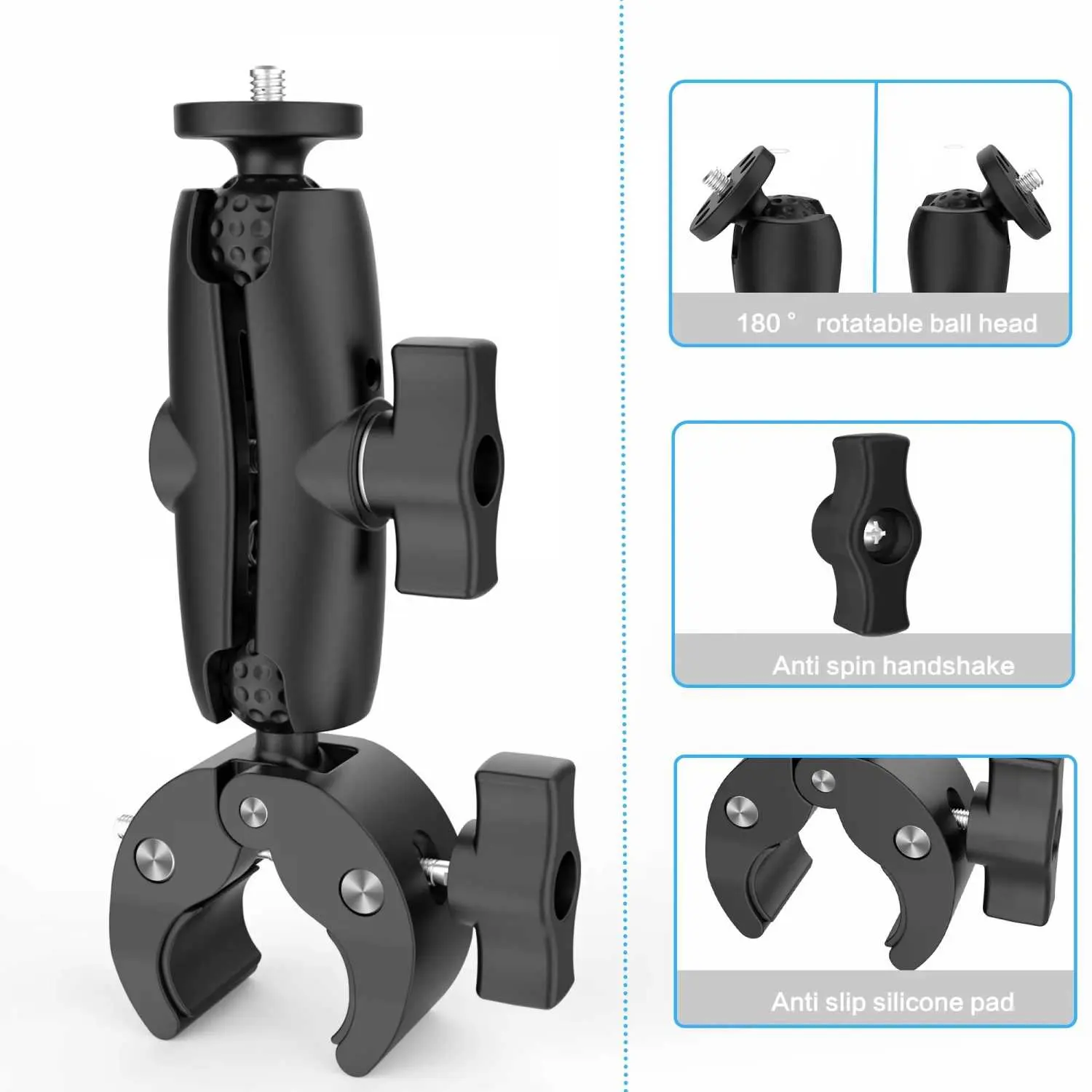 Holder Kamera Action Cam Motor Sepeda Clamp Handlebar Ball Joint 360° 1/4 Inch Universal